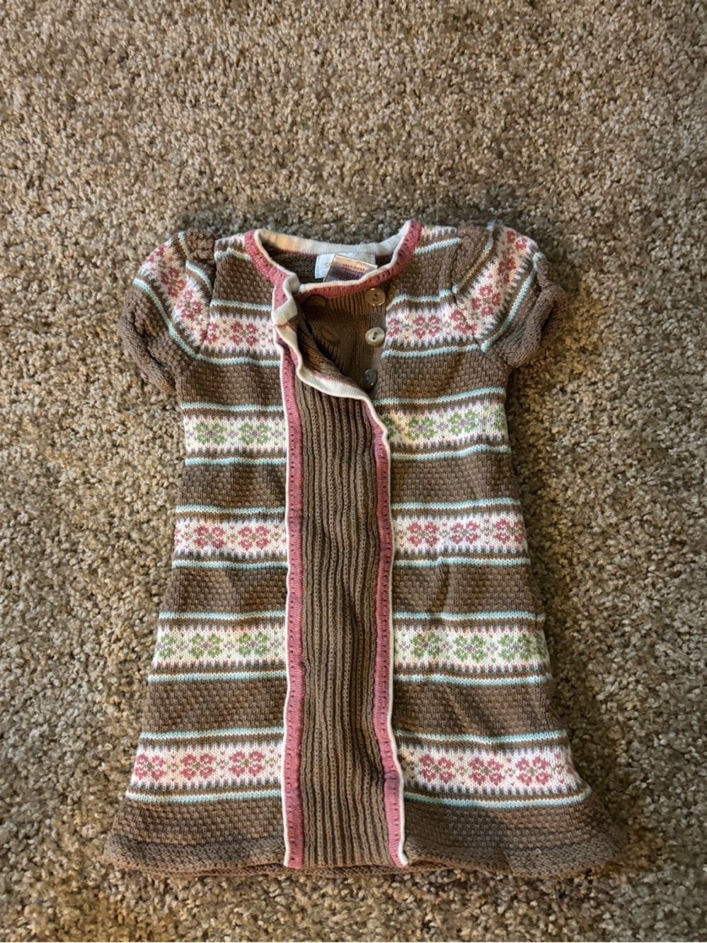 Savannah Brown Knit Dress with Pink & Cream Fair Isle Detail